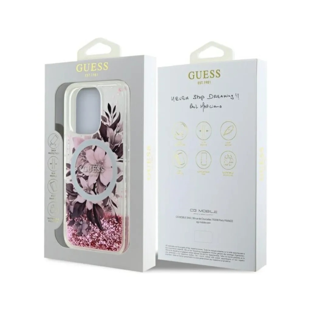 Guess maska MagSafe Flowers Liquid Glitter 4.webp