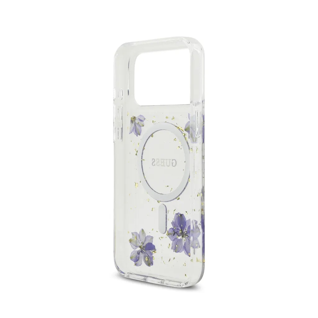 Guess maska MagSafe Resin Flowers & Glitter