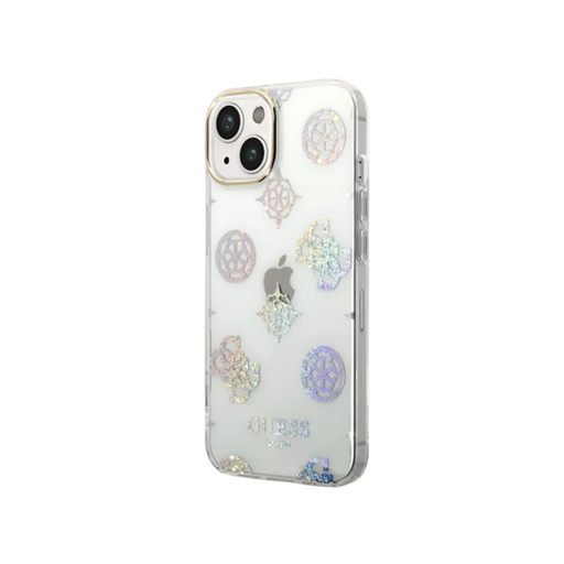 Guess Phone Case Peony Glitter Electroplated Camera (iPhone 14 Plus, white)