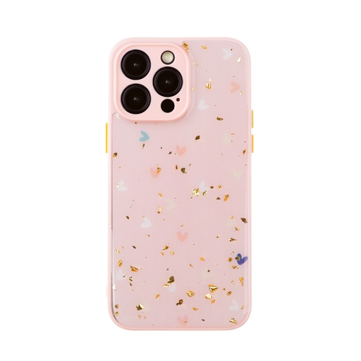 Phone Case Golden Particles Confetti Hearts (iPhone 12 Pro, pink)