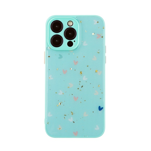 Phone Case Golden Particles Confetti Hearts (iPhone 14 Plus, green)