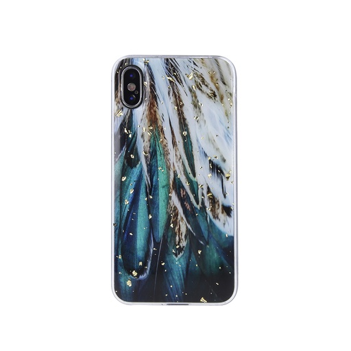 Phone Case Golden Particles Feathers (Samsung S23, dark blue/green)