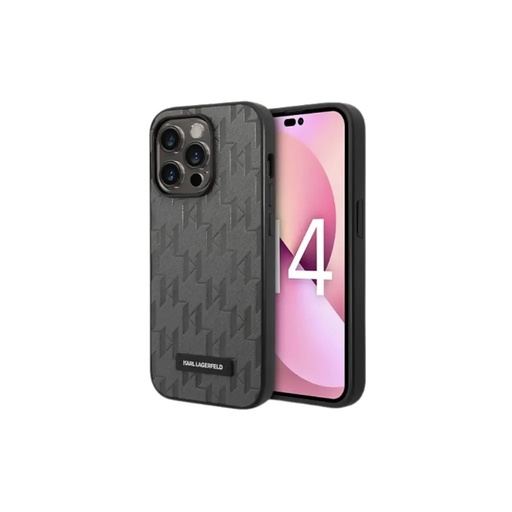 Karl Lagerfeld Phone Case Saffiano Monogram Metal Plate (iPhone 14 Pro, black)