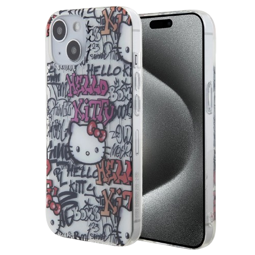 Hello Kitty maska Graffiti Tags (iPhone 15, bijelo)