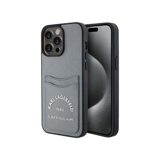 Karl Lagerfeld Phone Case Saffiano Cardslots RSG 3D Logo (iPhone 15 Plus, grey)