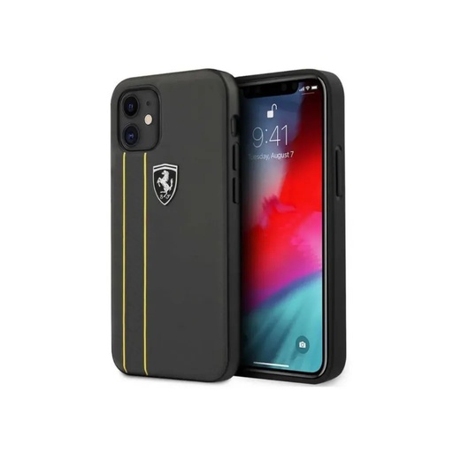 Ferrari Phone Case Genuine Leather Tire Marks (iPhone 12 Mini, dark grey)
