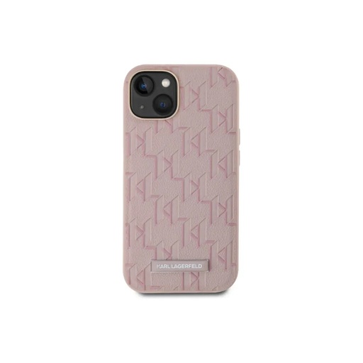 Karl Lagerfeld Phone Case Saffiano Monogram Metal Plate (iPhone 14, pink)