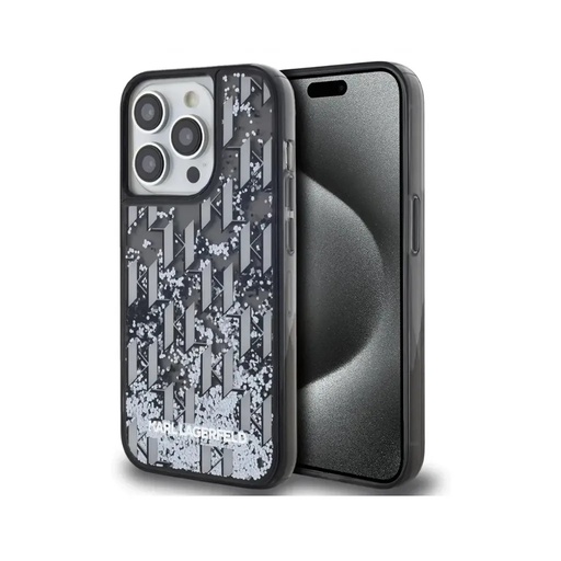 Karl Lagerfeld Phone Case Gradient Monogram Liquid Glitter (iPhone 14, black)