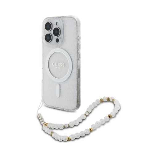 Guess maska MagSafe Glitter Beads Strap (iPhone 16, prozirno)