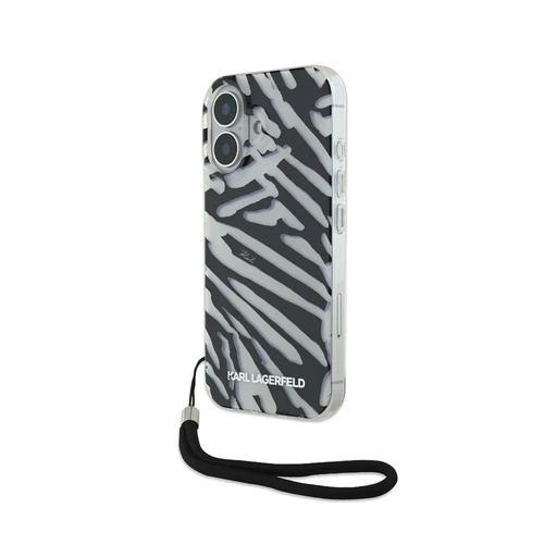 Karl Lagerfeld Phone Case Zebra Wrist Cord (iPhone 16 Pro Max, black)