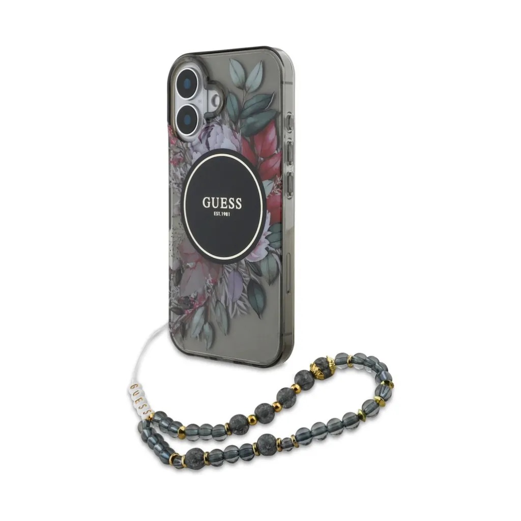 Guess Phone Case MagSafe Flowers Beads Strap