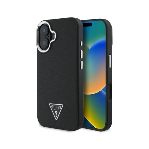 Guess Phone Case MagSafe Grained Triangle Logo (iPhone 16, black)