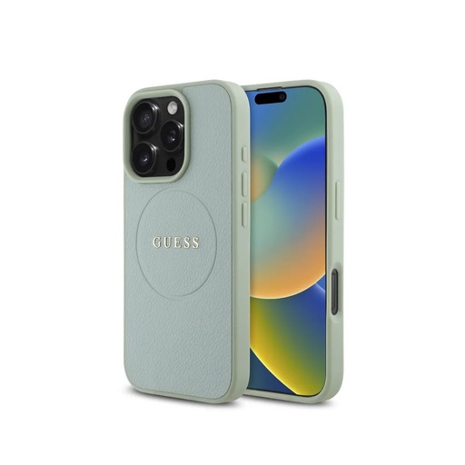 Guess Phone Case MagSafe Grained Gold Ring (iPhone 16, green)