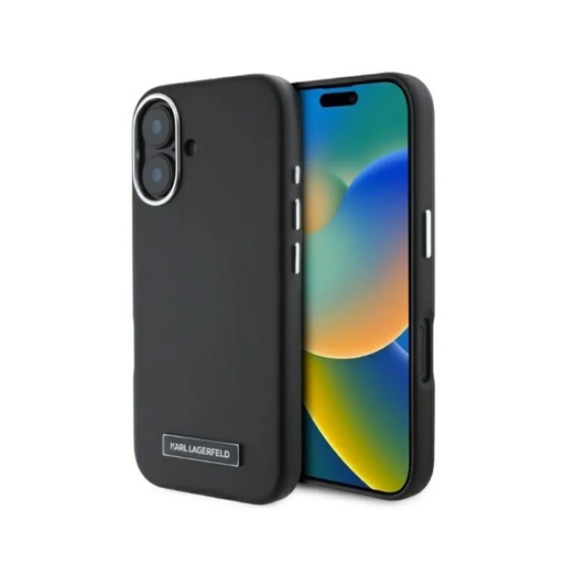 Karl Lagerfeld Phone Case Resin Metal Plate MagSafe (iPhone 16 Pro Max, black)