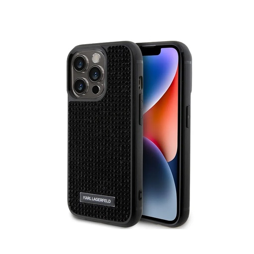 Karl Lagerfeld Phone Case Metal Logo Rhinestone (iPhone 16 Pro, black)