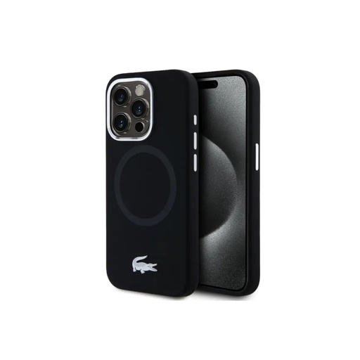 Lacoste maska MagSafe Silver Logo Liquid (iPhone 16 Pro Max, crno)
