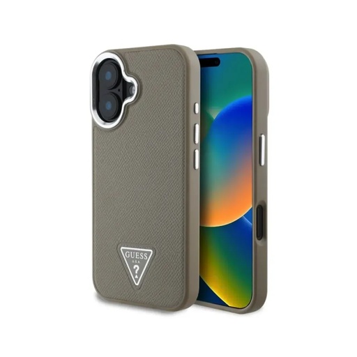 Guess maska MagSafe Grained Triangle Logo (iPhone 16 Plus, smeđe)