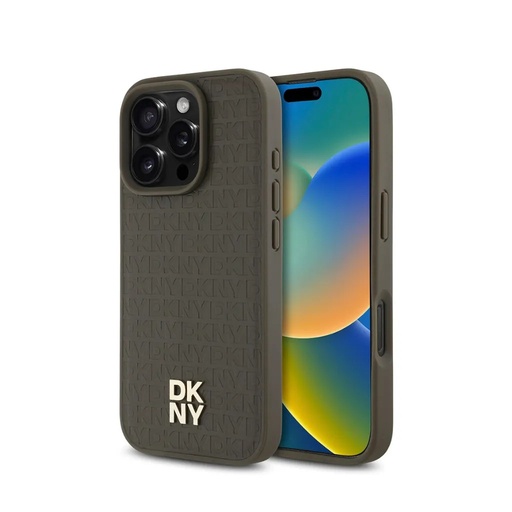 DKNY Phone Case MagSafe Repeat Pattern Stack Logo (iPhone 16 Pro, brown)
