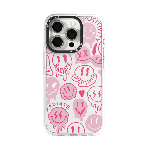 Maska Pattern Pink Smiley (iPhone 15, prozirno)