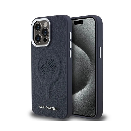 Karl Lagerfeld Phone Case Initial Debossed MagSafe (iPhone 16 Pro, dark blue)