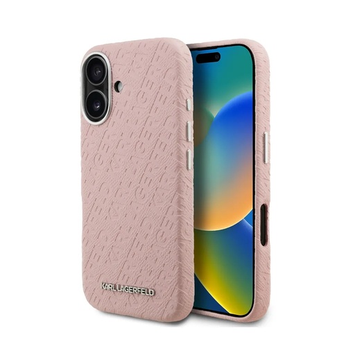 Karl Lagerfeld maska Grained Stamped MagSafe (iPhone 16, ružičasto)