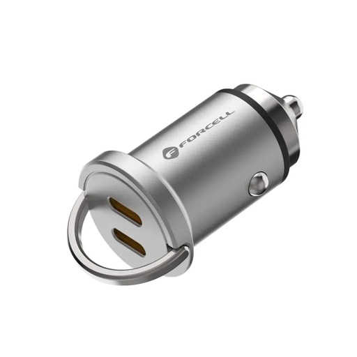 Forcell auto adapter F-Energy Mini USB C + USB 20W (srebrno)