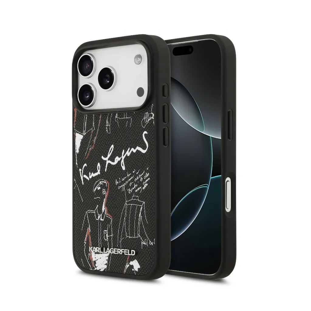 Karl Lagerfeld Phone Case MagSafe Grained Sketch Pattern