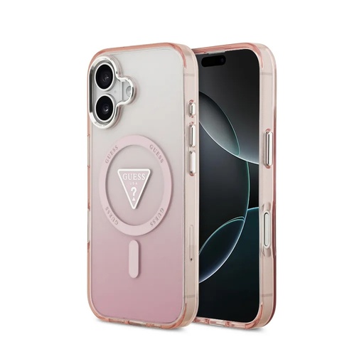 Guess maska MagSafe Gradient Print Triangle Logo (iPhone 17 Pro, ružičasto)