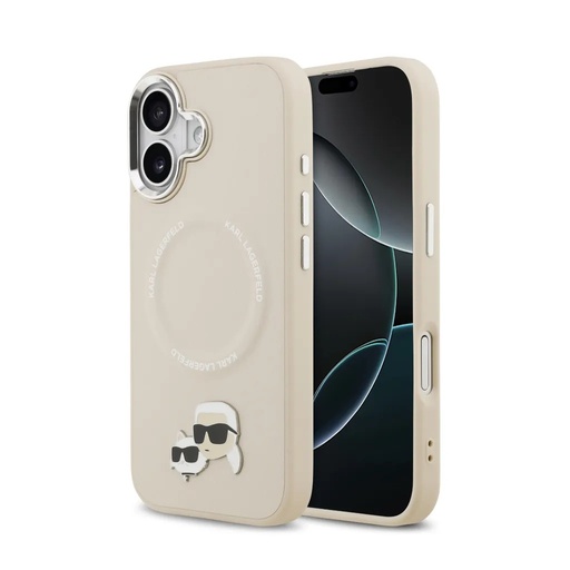 Karl Lagerfeld maska MagSafe K&C Heads Pin (iPhone 17, bež)