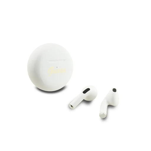Guess Earphones TWS Round Printed Script Logo (white, ear buds)