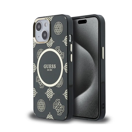 Guess Phone Case MagSafe Peony Dot Print (iPhone 15, black)