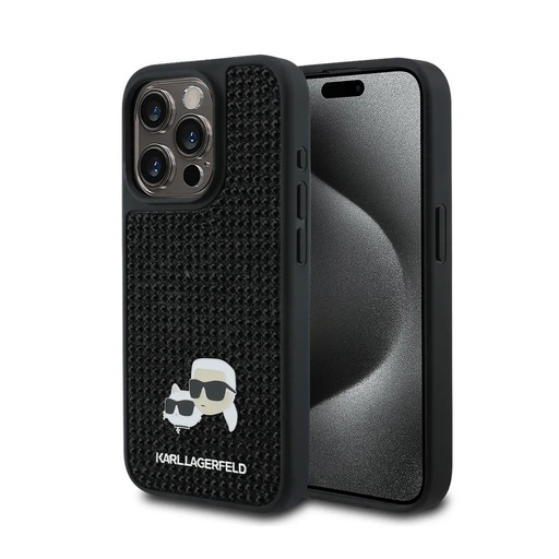 Karl Lagerfeld maska K&C Heads Pin Rhinestone (iPhone 15 Pro, crno)