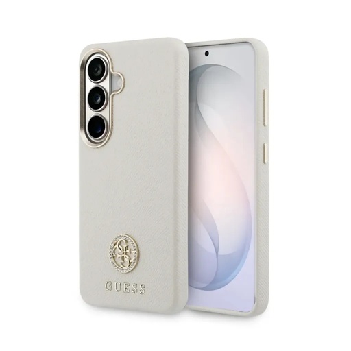 Guess Phone Case MagSafe Rhinestone Round Logo (Samsung S26+, beige)