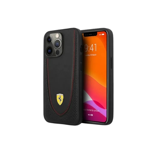 Ferrari Phone Case Stitched Red Line Perforated (iPhone 13 Pro, black)
