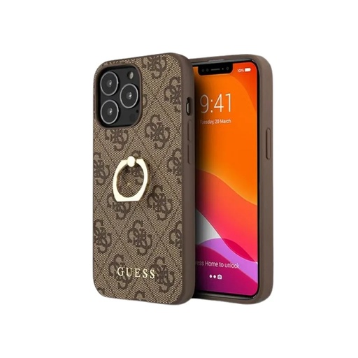 Guess Phone Case 4G Pattern Ring Stand (iPhone 13 Pro, brown)