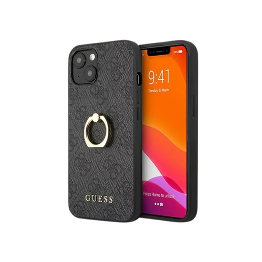 Guess Phone Case 4G Pattern Ring Stand (iPhone 13 Mini, grey)