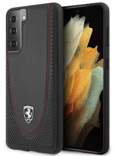 Ferrari Phone Case Curved Red Stitch Perforated (Samsung S21, black)
